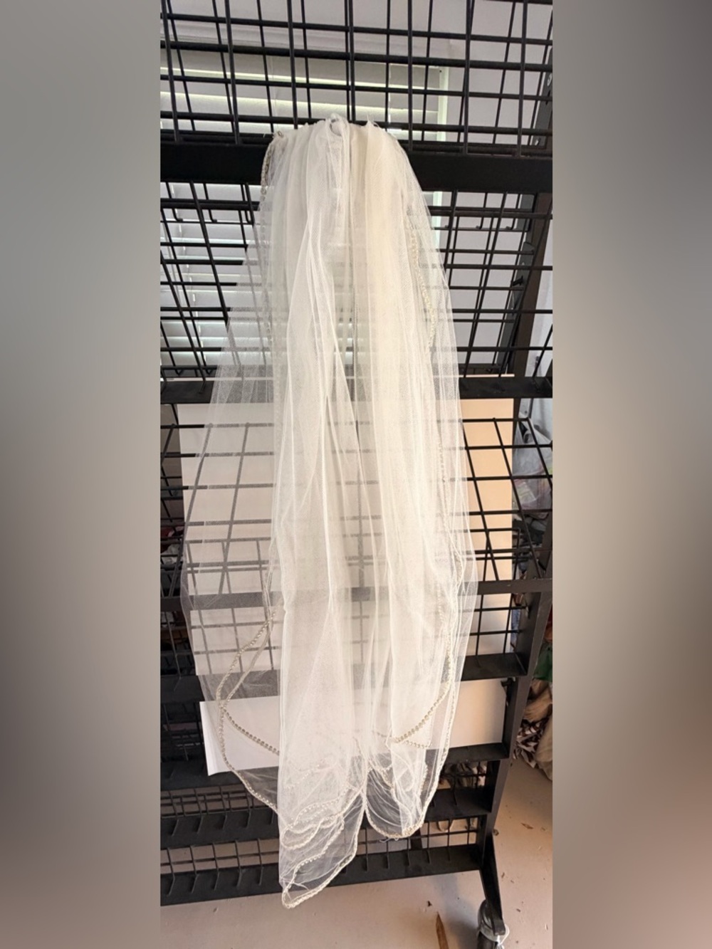 Sheer Ivory Bridal Veil with Beaded Edge